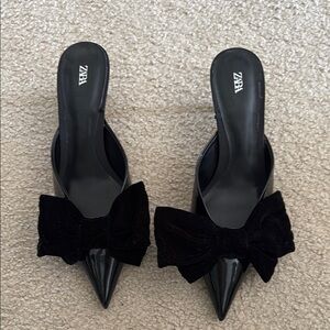 Zara Black Mules with Bow Detail